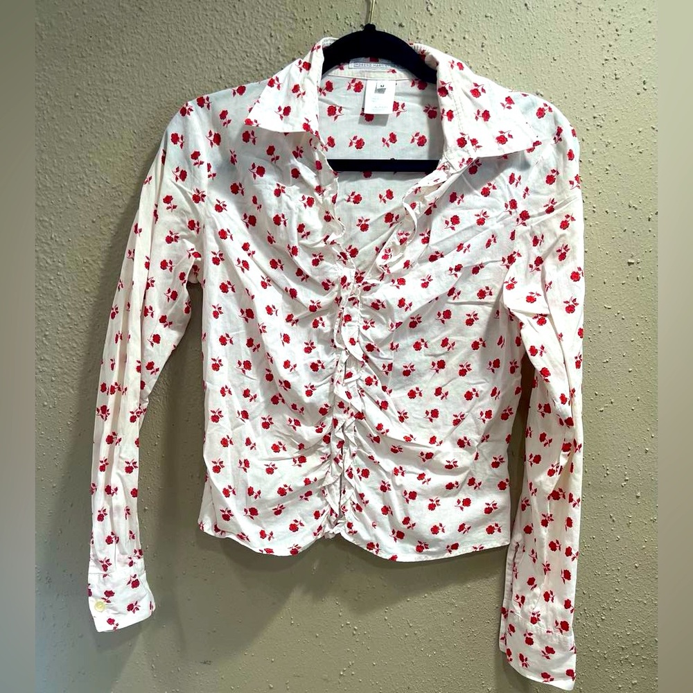 Moreno Martini Da Firenze Women's White Red Flowers Shirt Blouse Top; M